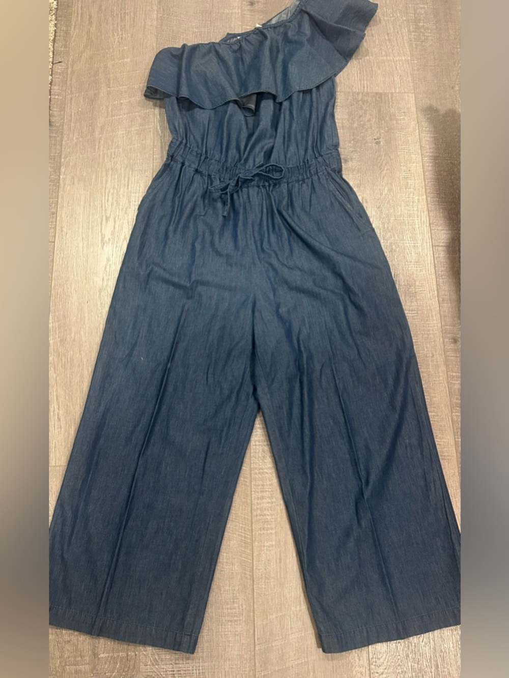 Westport One-Shoulder Chambray Jumpsuit in Dark Blue